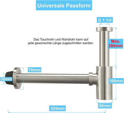 Design Siphon für Waschbecken & Waschtisch, Keymark Messing Syphon Sifon Universal Designsiphon, Bad