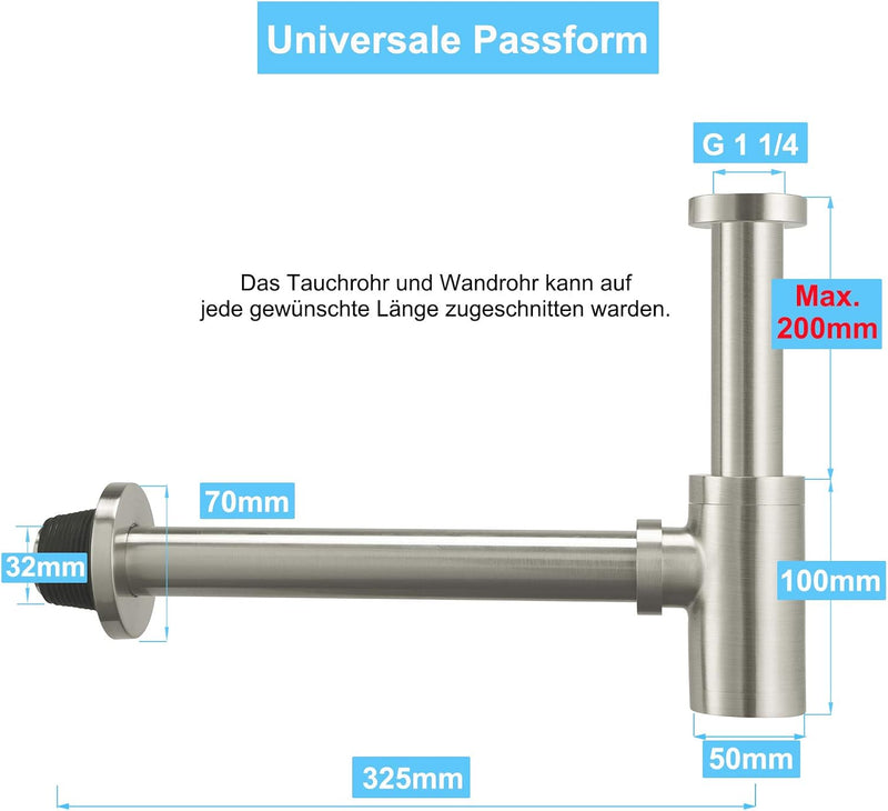 Design Siphon für Waschbecken & Waschtisch, Keymark Messing Syphon Sifon Universal Designsiphon, Bad