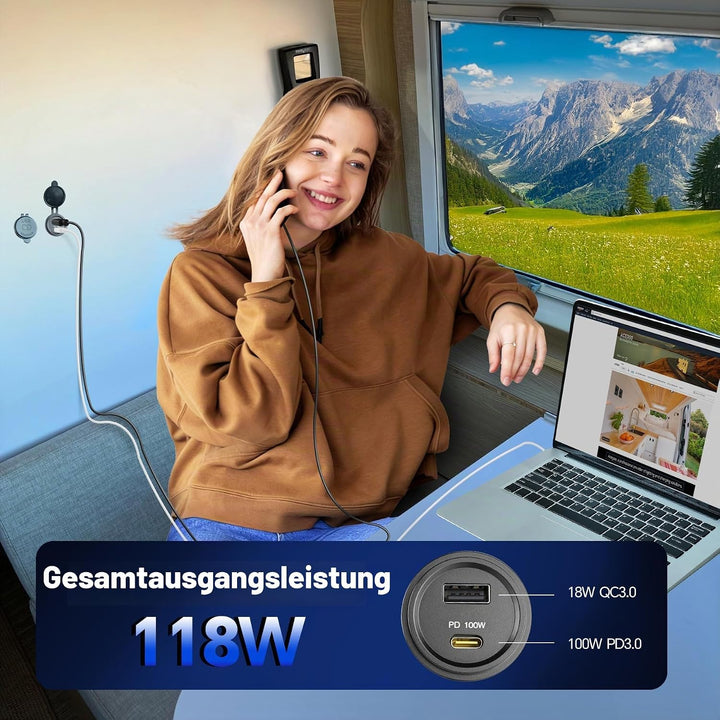 acegoo 12V USB C Steckdose 100W PD &amp; 18W QC, Wohnmobil Auto USB Dose Buchse 12 Volt KFZ Wasserdicht