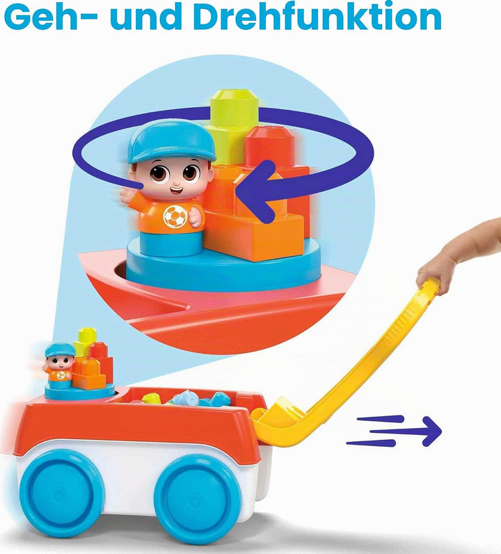 MEGA HHN00 - MEGA BLOKS Bauset Drehwagen für Bausteine mit 1 Drehwagen, 19 Bausteinen und 1 Figur, S