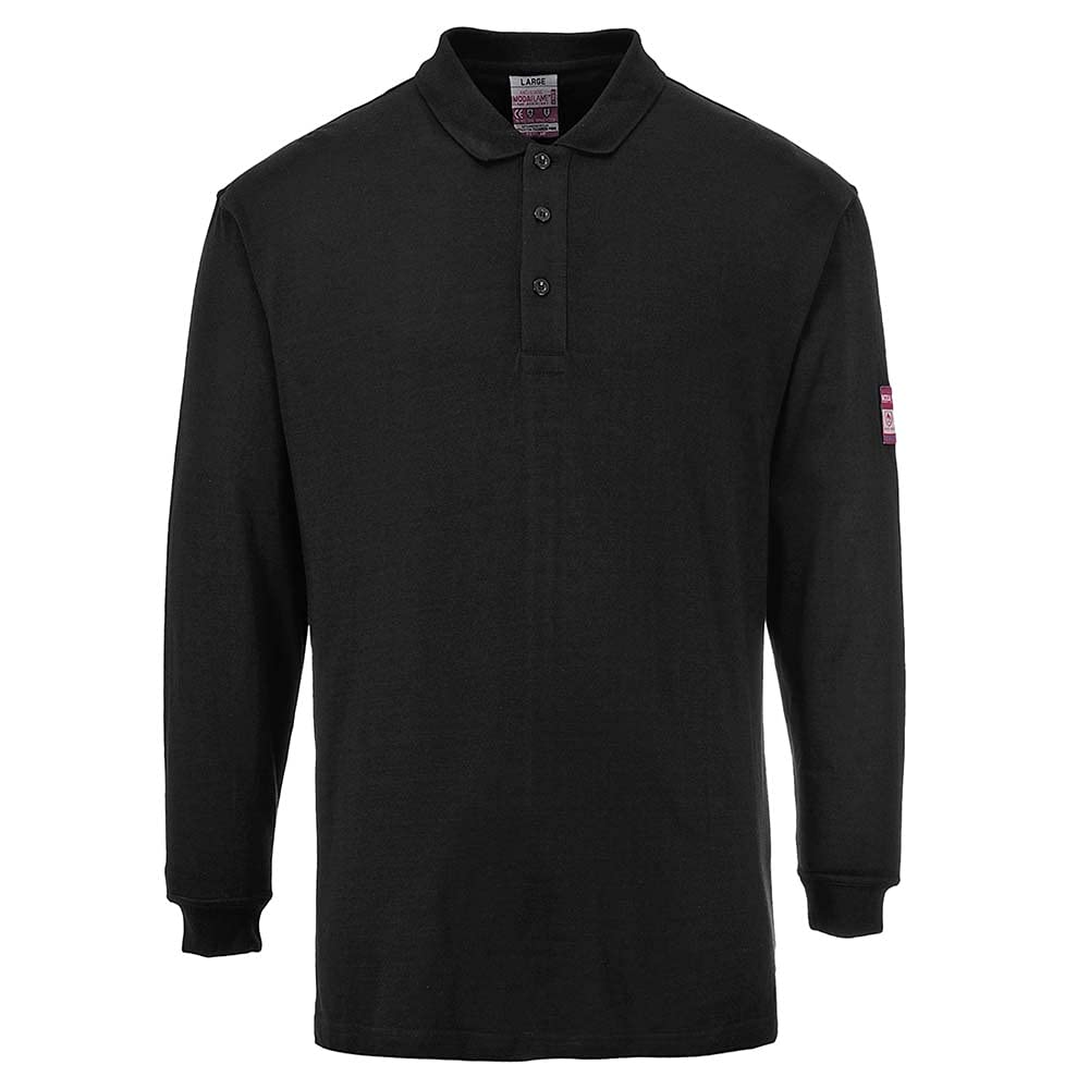 Portwest Flammhemmendes, antistatisches Langarm Poloshirt, Grösse: XL, Farbe: Schwarz, FR10BKRXL XL