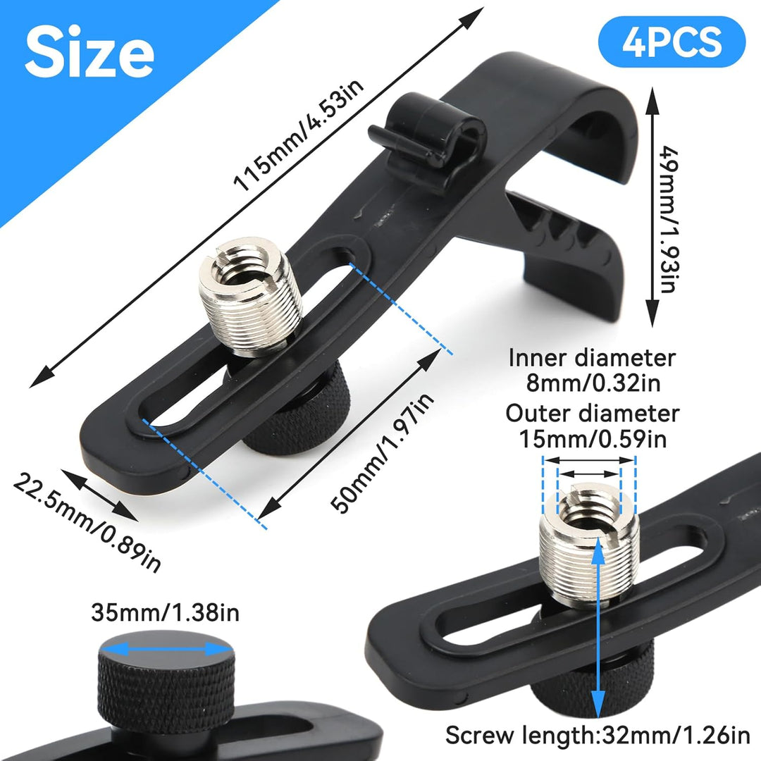4 Stück Trommel Mikrofonklammern, Universal verstellbare Drum Rim Mic Clips Mikrofon Mount Clamp Mik