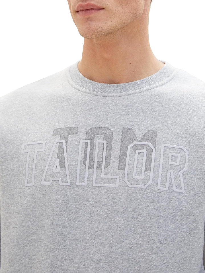 TOM TAILOR Herren Basic Crewneck Sweatshirt mit Logo-Print XXL 12035 - Grey Heather Melange, XXL 120
