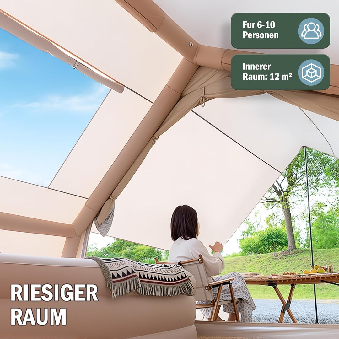 Aufblasbares Zelt 2-10 Personen, Inflatable Tent mit Rauchabzug, Camping Zelt Aufblasbar- 5 Minuten