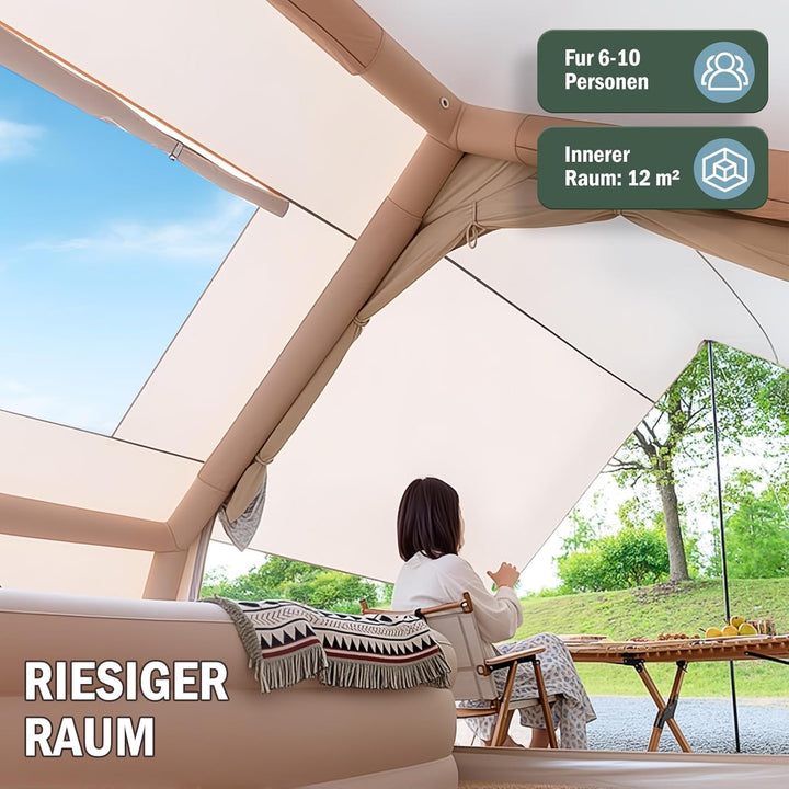 Aufblasbares Zelt 2-10 Personen, Inflatable Tent mit Rauchabzug, Camping Zelt Aufblasbar- 5 Minuten