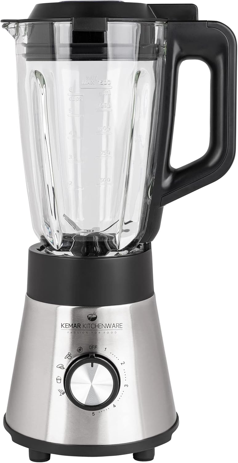 KeMar Standmixer 2-in-1 Edelstahl silber - 1,5l Glasbehälter 5 Programme 1000W abnehmbare Klinge - S