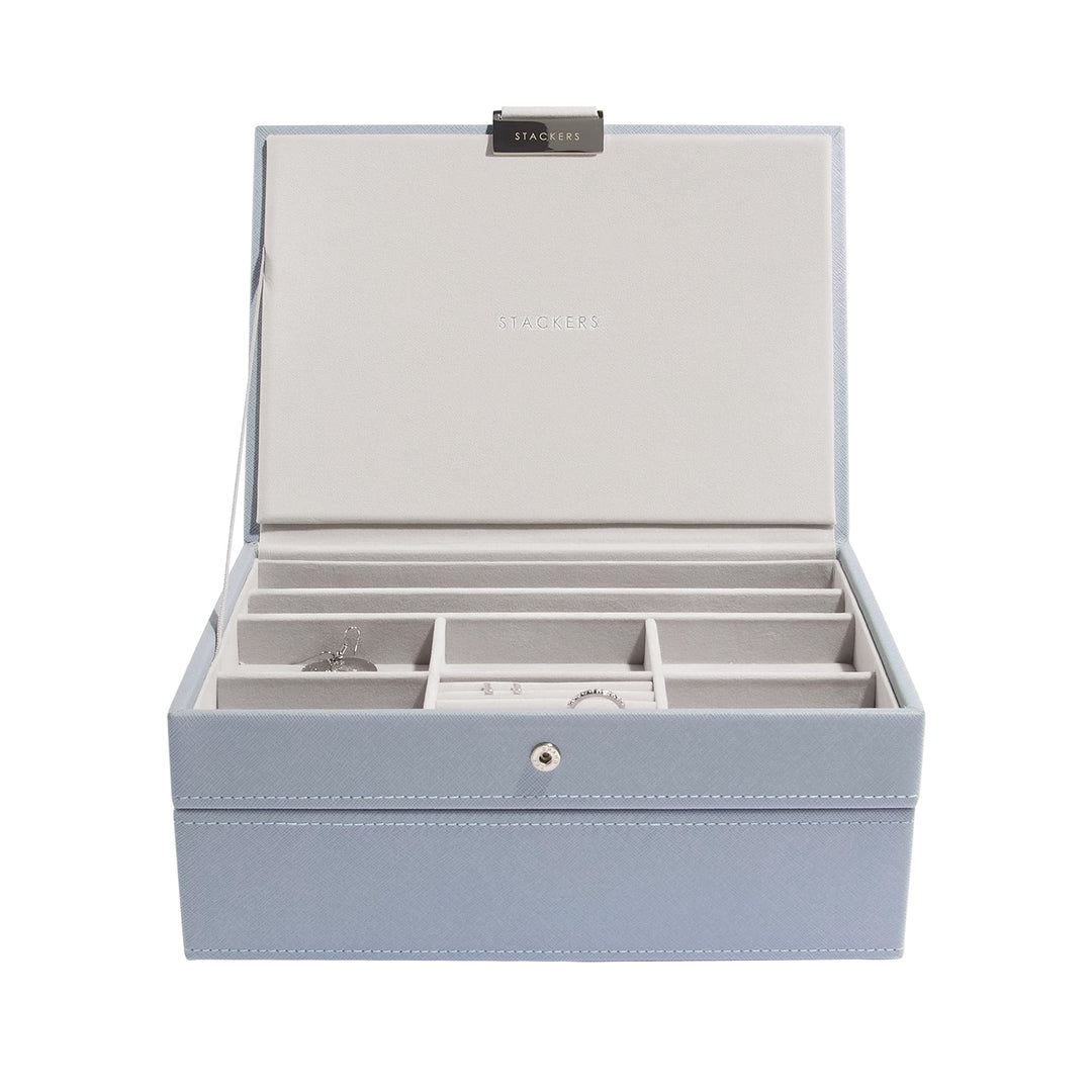 Stackers Dusky Blue Classic Medium Jewellery Box Set of 2, Dusky Blue