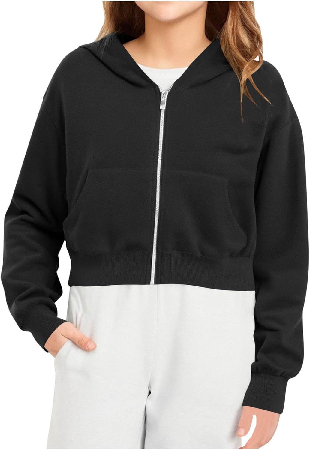 EMATOP Kurz Sweatjacke Mädchen Kinder Langarm Kapuzenjacke Einfarbige Baumwolle Sweatshirt Jacke Ful