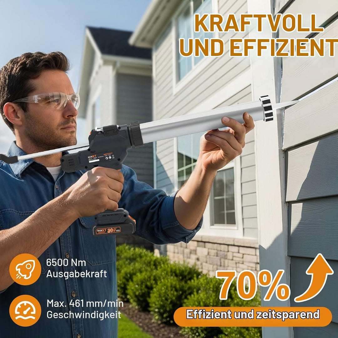 MAXXT Elektro-Dichtungsspritze für 600 ml-Kartuschen, 20V Silikonspritze mit 2000 mAh Akkus zum Dich