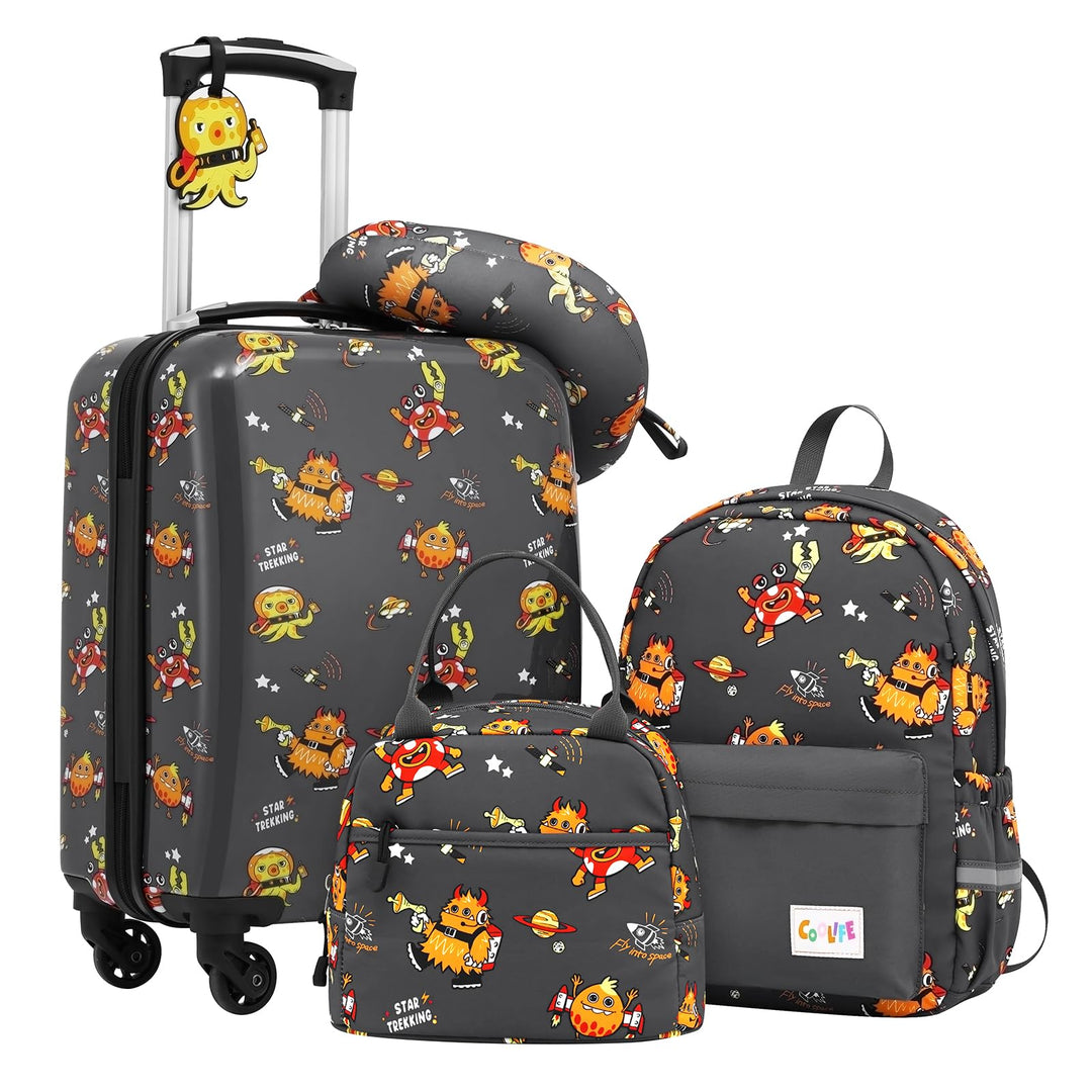 COOLIFE 5tlg Kinderkoffer mit Rucksack, Kindertrolley aus Kunststoff, Kindergepäck, Kinder Kofferset