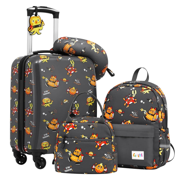 COOLIFE 5tlg Kinderkoffer mit Rucksack, Kindertrolley aus Kunststoff, Kindergepäck, Kinder Kofferset