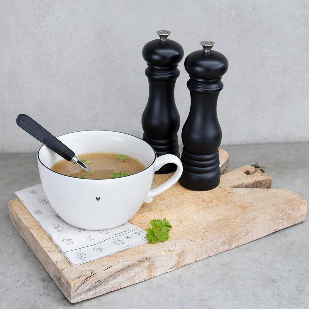 Bastion Collections Soup Bowl Little Heart mit Henkel Keramik Weiss schwarz D15cm Keramikgeschirr Su