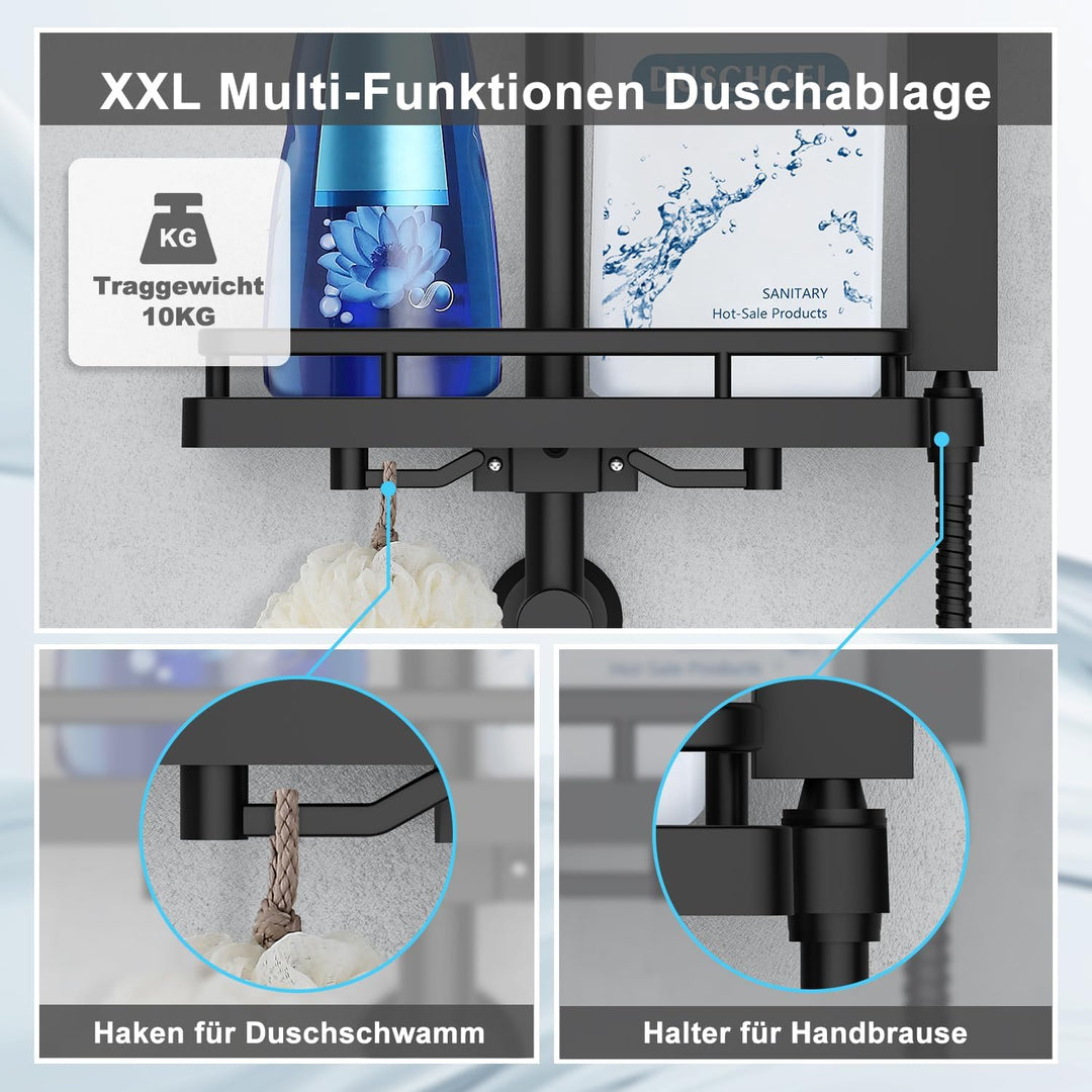 Görbach Regendusche Duschsystem ohne Armatur, Edelstahl Duschset mit 92cm Duschstange, Eckig XL Über