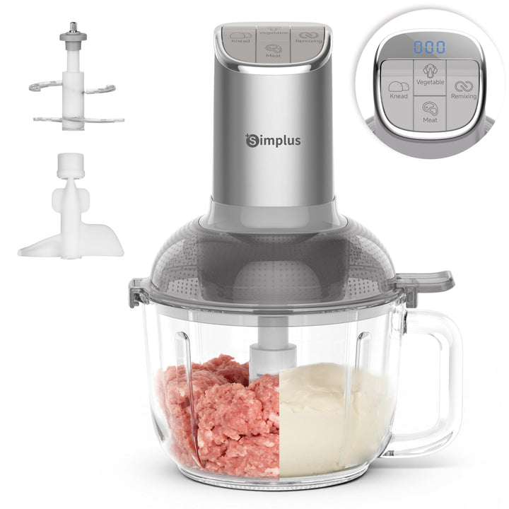 SIMPLUS Universalzerkleinerer mit Teigknetfunktion, 300W Elektrisch, 2.5L Glasbehälter, Multifunktio