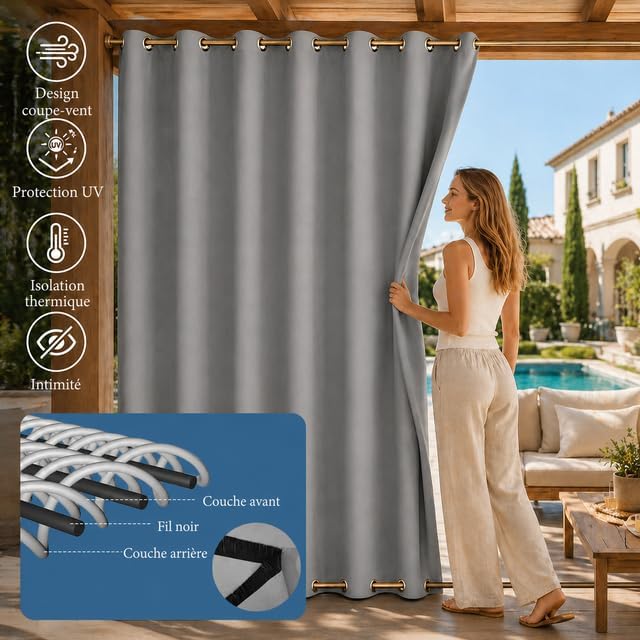 Rosnek Outdoor Vorhang Wetterfest mit Obere Ösen,2 Stück Gewichtet Outdoorvorhänge 213x254cm Outdoor