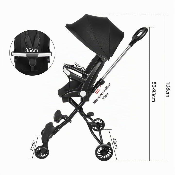 Supfine Kinderwagen, Ultraleicht Reisebuggy mit Verstellbarem Sitz, Regenverdeck Zusammenklappbar 3-