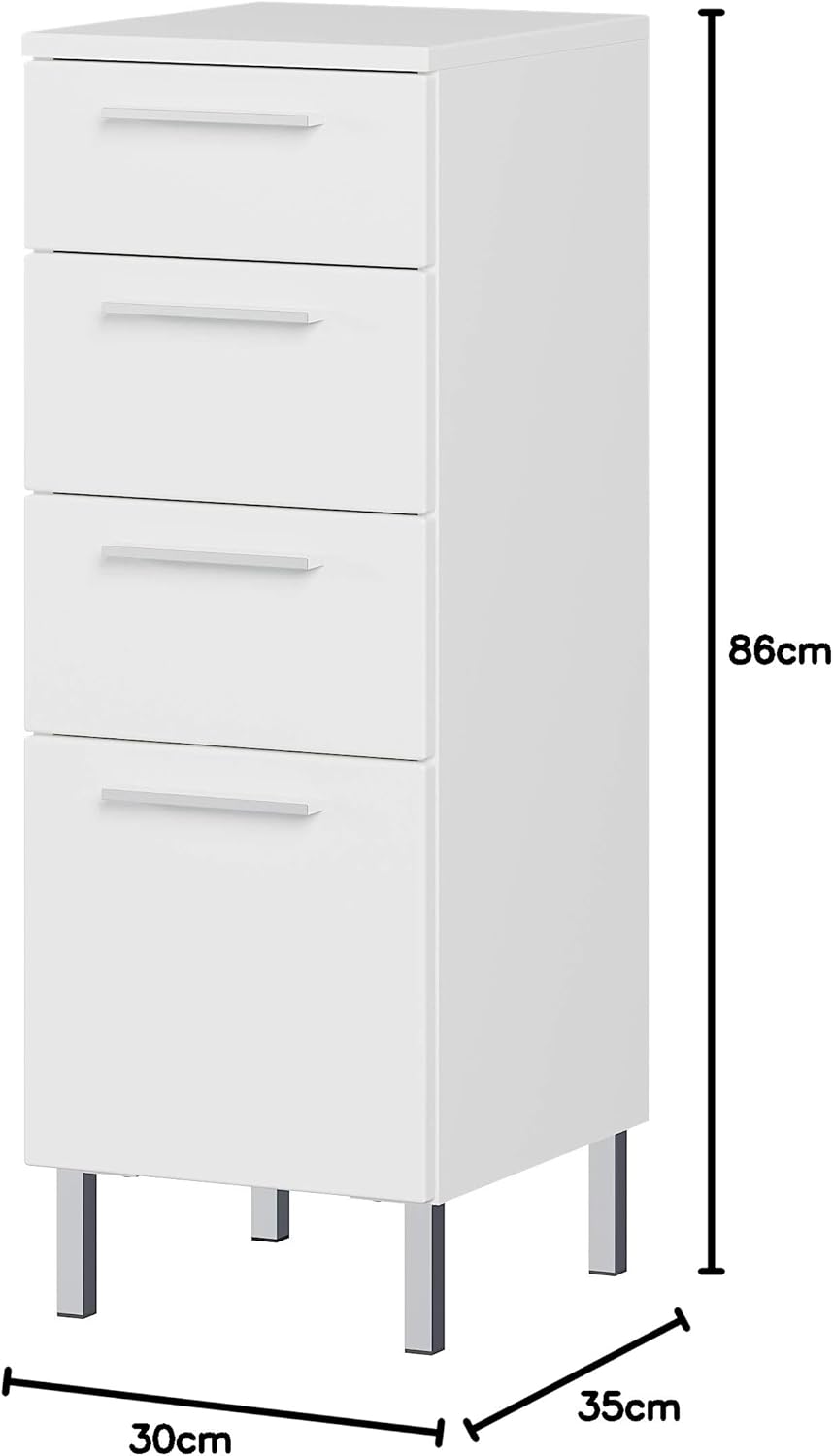Germania Unterschrank 8297-84 GW-Arvada, in weiss, mit Vier Schubkästen, 30x86x35 cm (BxHxT) Untersc