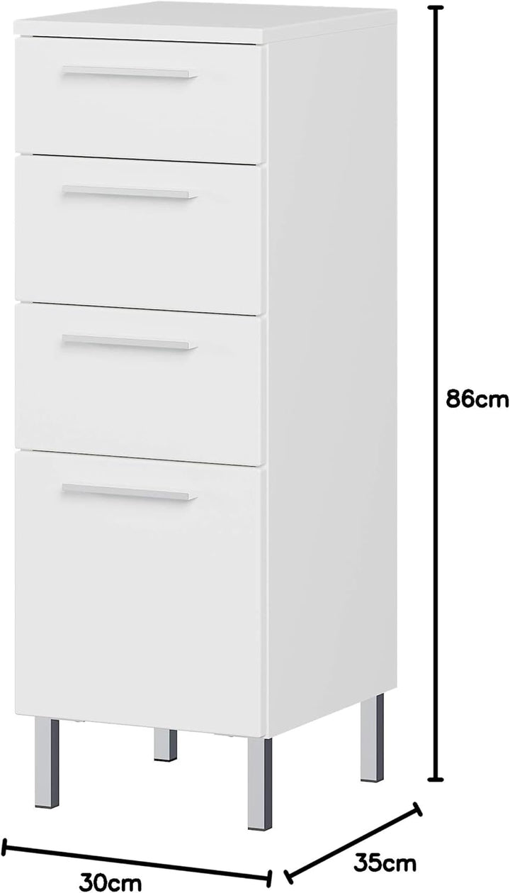 Germania Unterschrank 8297-84 GW-Arvada, in weiss, mit Vier Schubkästen, 30x86x35 cm (BxHxT) Untersc