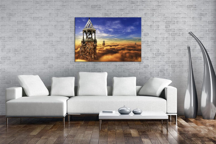 deyoli Die Burg im Himmel Format:90x60 cm als Leinwandbild, Motiv fertig gerahmt auf Echtholzrahmen,