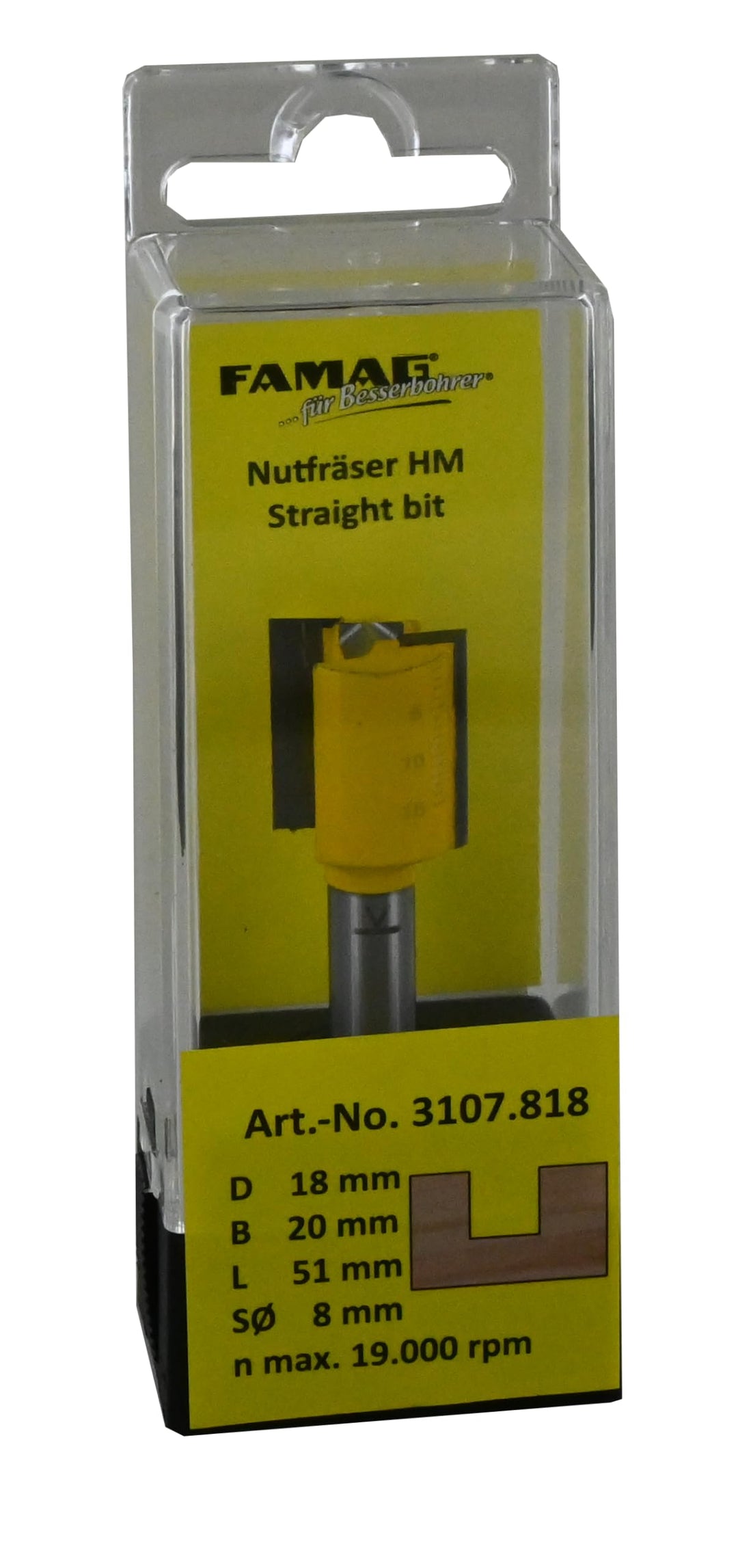 FAMAG Nutfräser HM 18x20x51mm, Schaft 8mm - 3107.818
