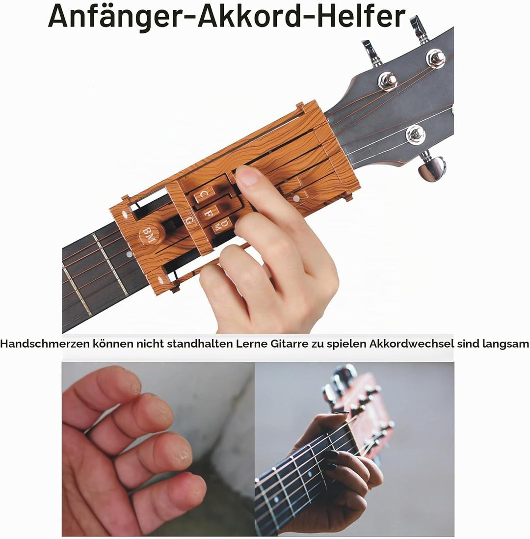 Gitarren-Akkordpresser, 10-Akkord-Presser, Gitarrenhilfe-Akkordwerkzeug mit 10 Gummibändern, Gitarre
