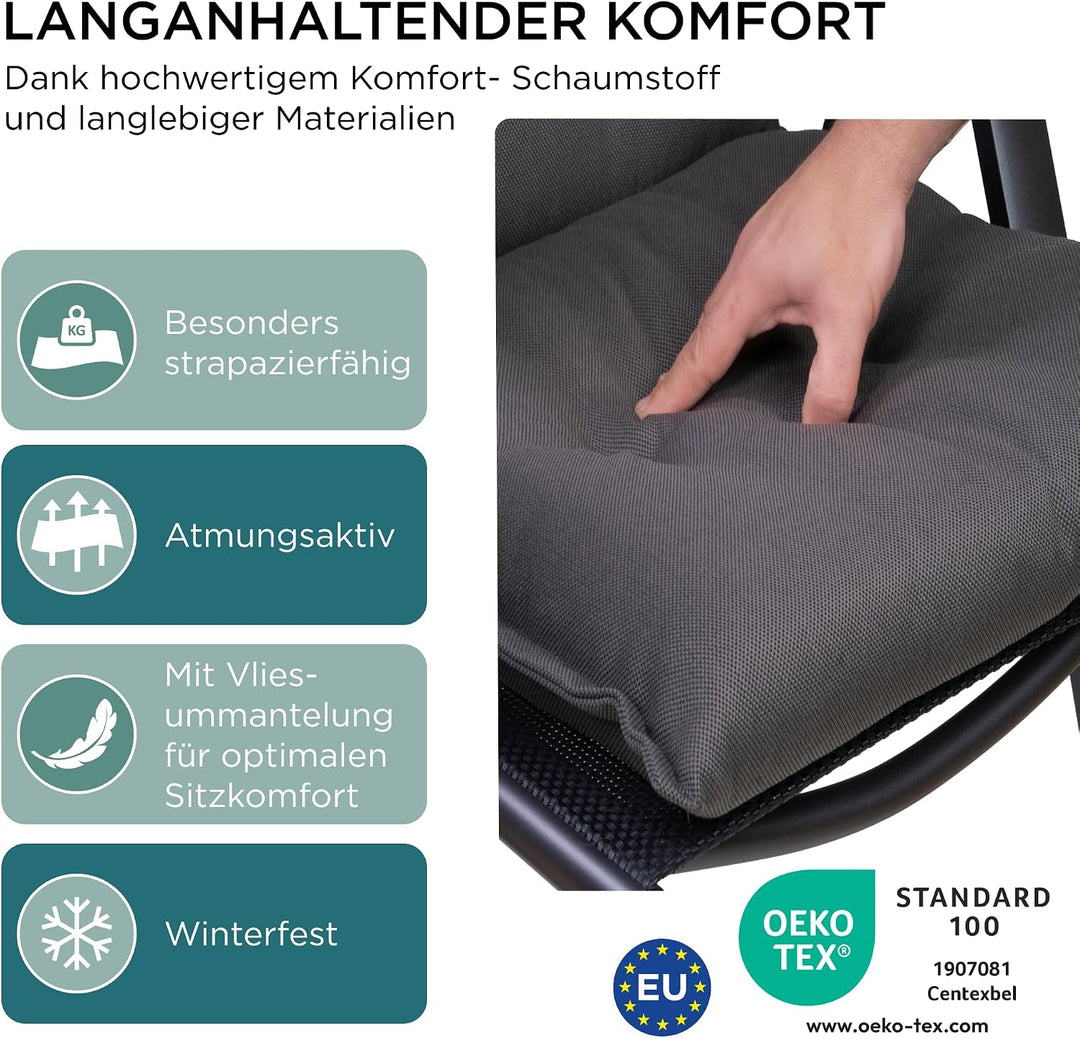 Gartenstuhlauflagen Hochlehner, 4er Set, Anthrazit | Extra Dicke Sitzauflagen, Made in EU, Polsterau