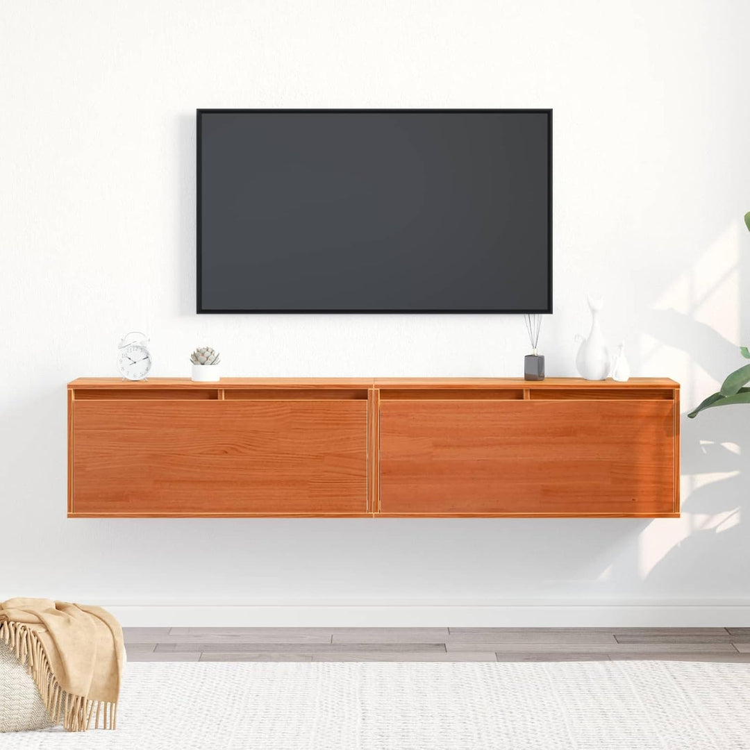 vidaXL Wandschrank mit Regal mit Tür 2 pcs Wachsbraun 80 x 30 x 35 cm, Wohnzimmer Regal, rechteckige