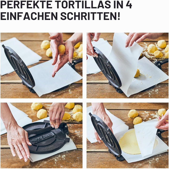 Uno Casa - Master Kit – Tortilla-Presse 20,3 cm mit Comal-Pfanne, 4 Taco-Haltern und Tortilla-Wärmer