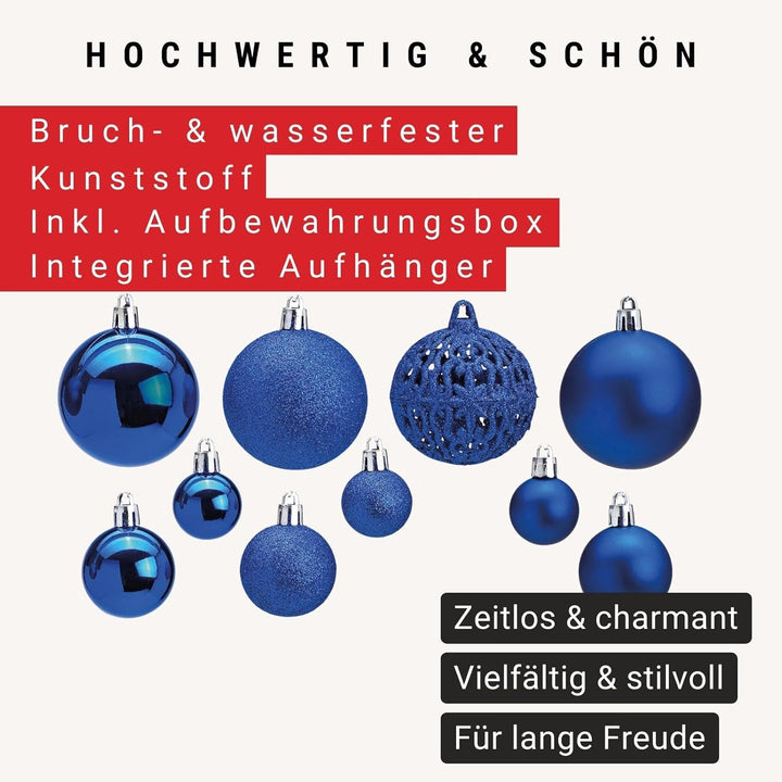 WOMA Christbaumkugeln Set Blau & 22 weiteren Farben - 50er & 100er Weihnachtskugeln Set - Weihnachts