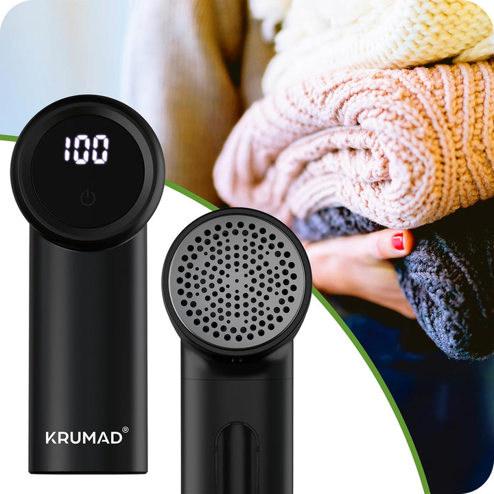 KRUMAD Fusselrasierer Elektrisch mit LED Display – 6-Klingen Fusselentferner für Kleidung & Sofa – W