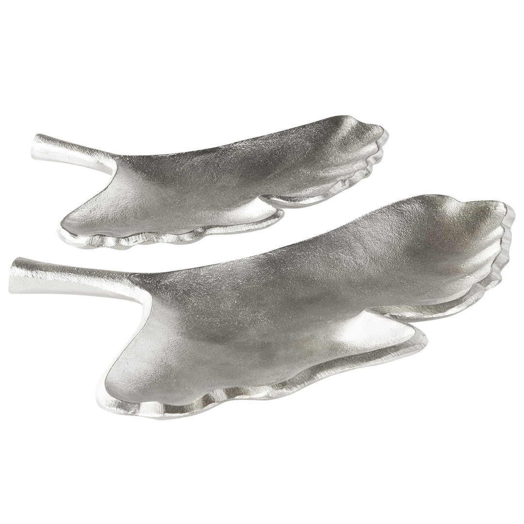 Metall Dekoschalen 2er Set Ginkgo Blätter Schmuck Tablett in Silber Palenque