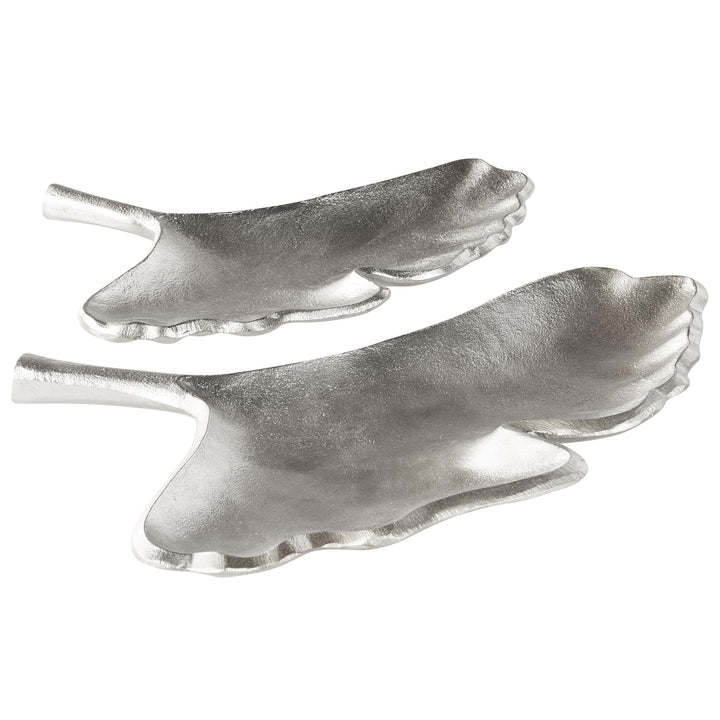 Metall Dekoschalen 2er Set Ginkgo Blätter Schmuck Tablett in Silber Palenque