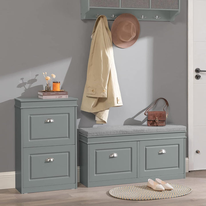 SoBuy Schuhschrank mit 2 Klappen - Schmaler Schuhkipper mit 4 Ablagen, Verstellbares Schuhregal für