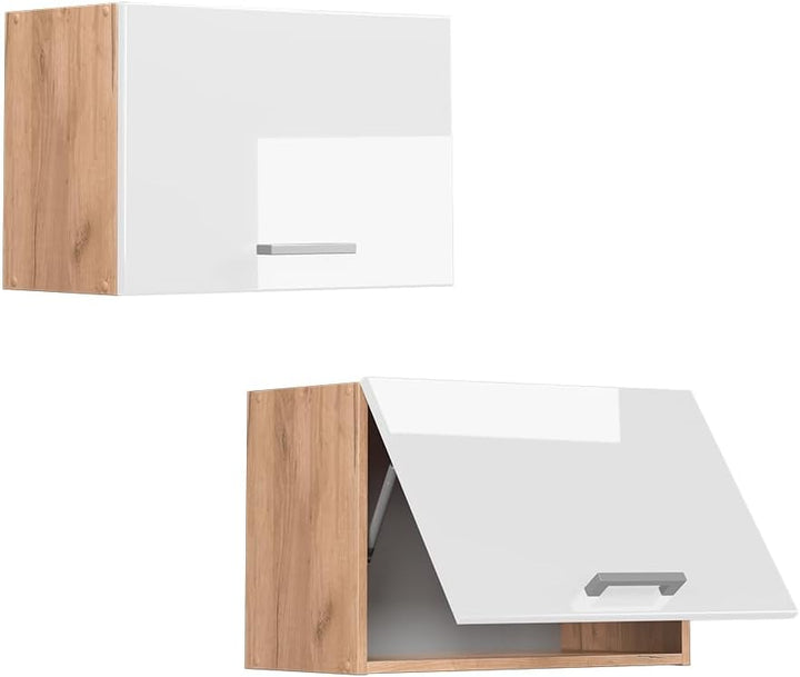 Vicco Hängeschrank R-Line, Weiss Hochglanz/Goldkraft Eiche, 60 cm Flach Weiss Hochglanz Hängeschrank