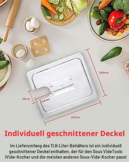 SousVideTools Container aus Polycarbonat, 11,6 l, mit Deckel passend für den iVide 2.0 Sous-Vide-Sti