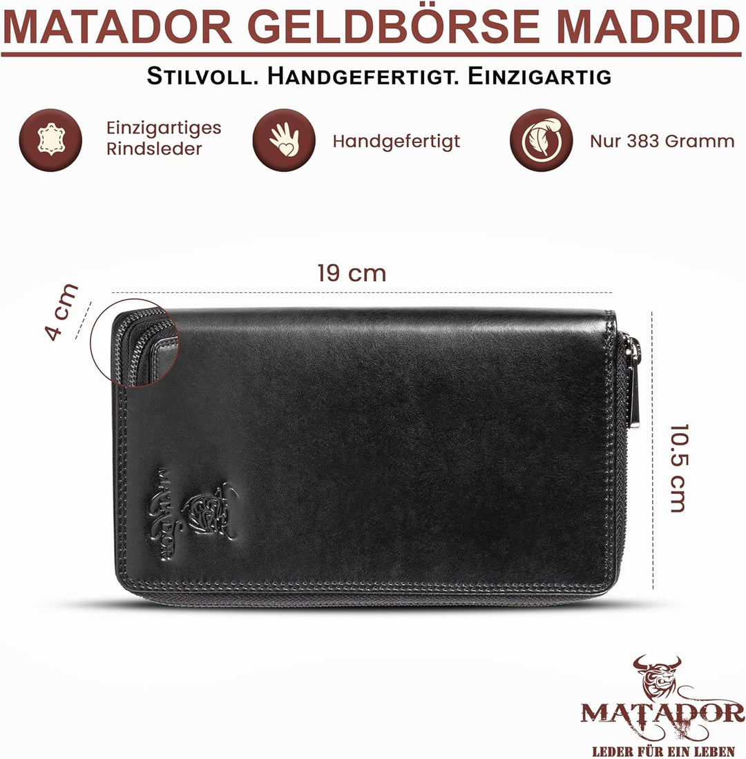 MATADOR Damen/Frauen Geldbörse TÜV Geprüfter RFID & NFC Schutz Portemonnaie Rinds Leder Geldtasche m