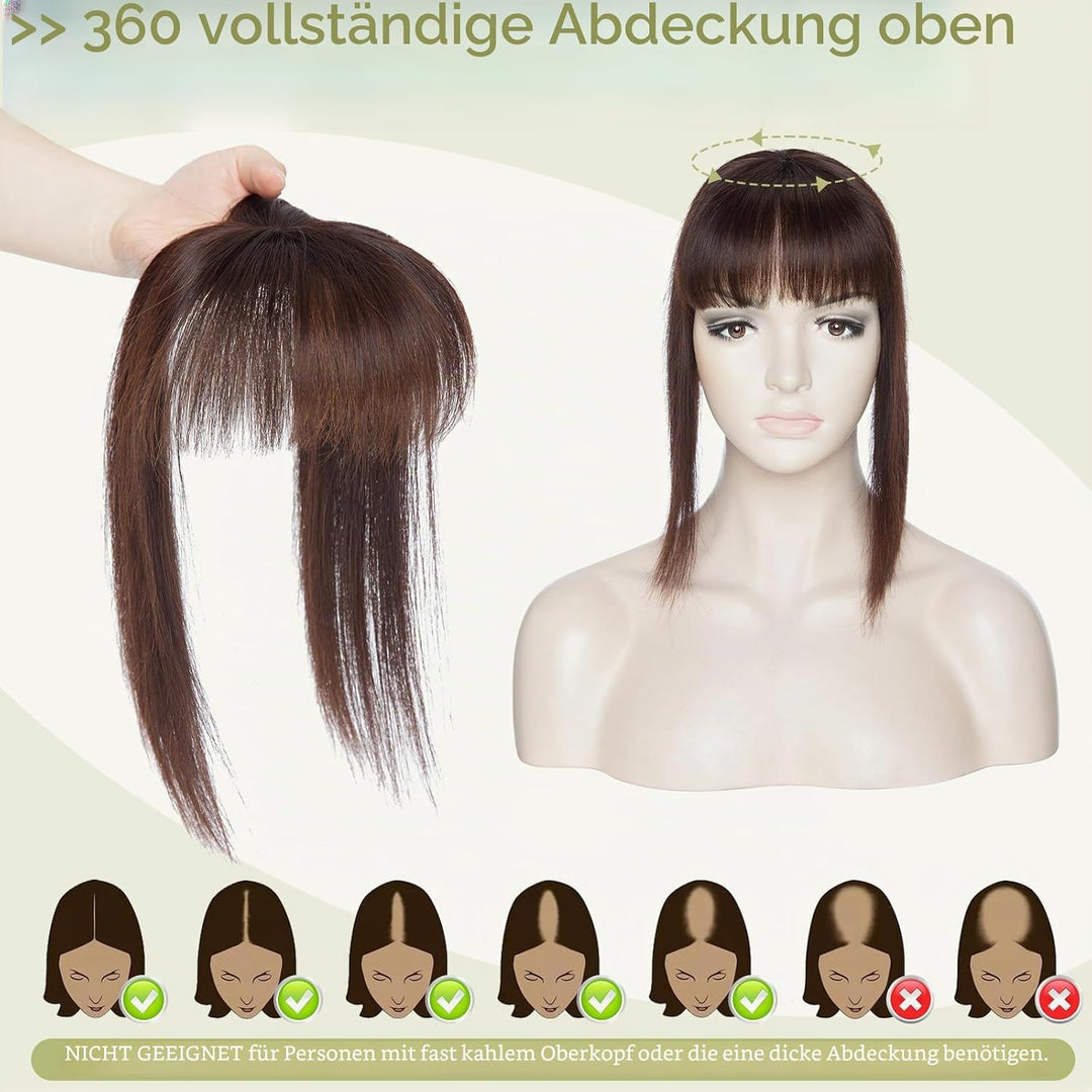 S-noilite Echthaar Hair Topper für Frauen mit Pony Haarteile für Dünnes Haar Echtes Menschliches Haa