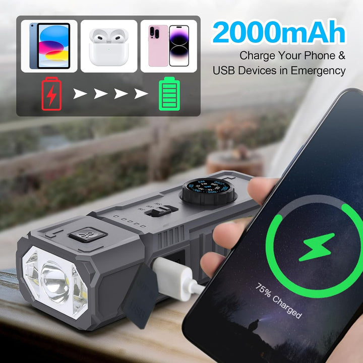 Gemmac Magnetic Kurbelradio, 2000mAh Akku Powerbank Kompass Wetter AM/FM/SW Fahrradradio,180° Drehba