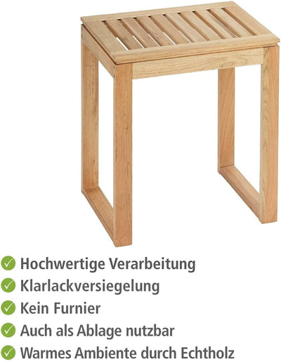 WENKO Hocker Norway, warm akzentuierter quadratischer Badhocker, hochwertiger Wohnhocker mit Klarlac