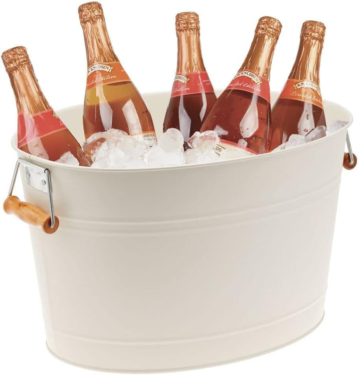 mDesign Weinkühler - Dekorativer Sektkübel mit Holzgriffen - Idealer Eiskübel für Wein, Bier, Sekt o