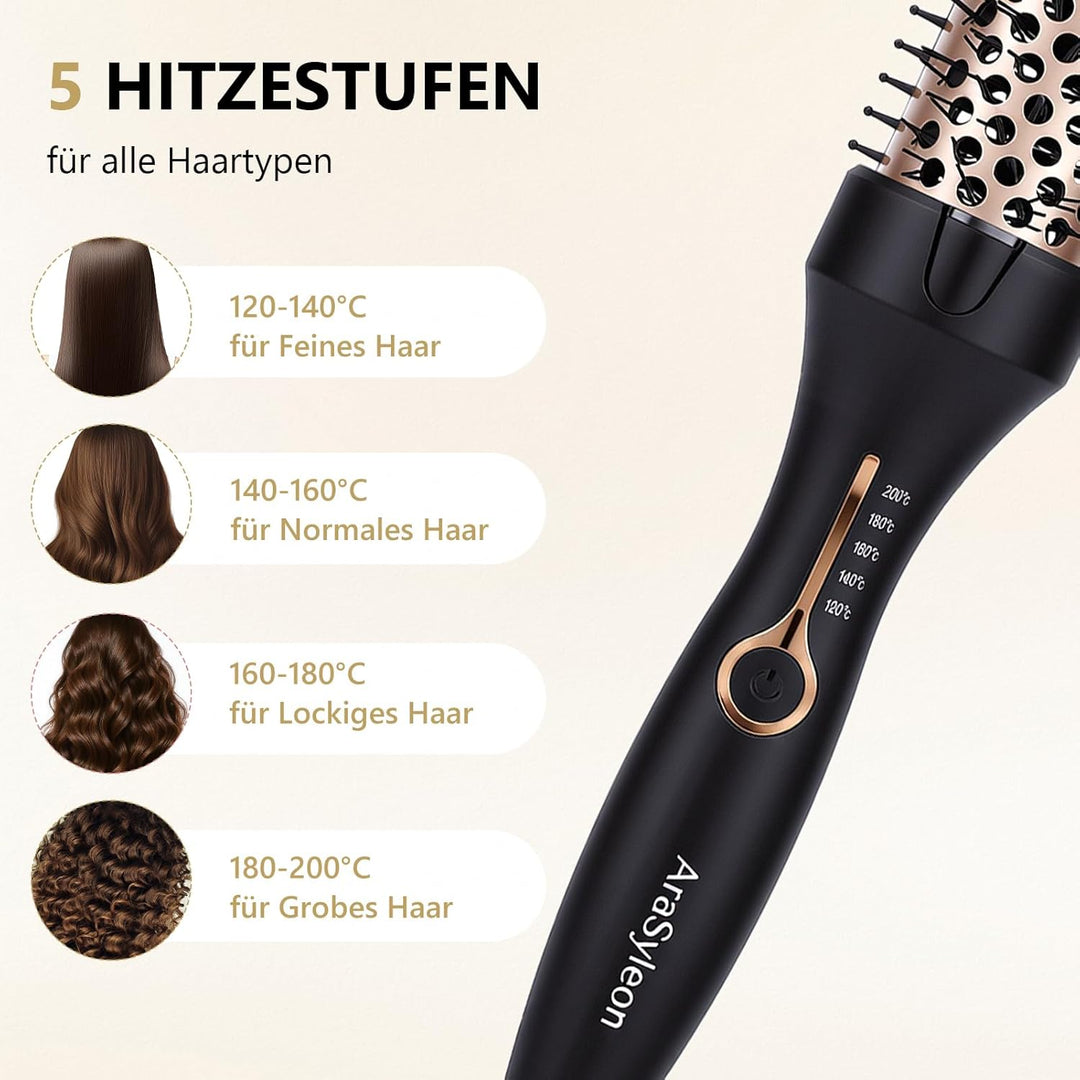 AraSylen Wärmebürste mit Ionen-Technologie | Elektrische Haarbürste für Volumen & Glatte Haare | 38m