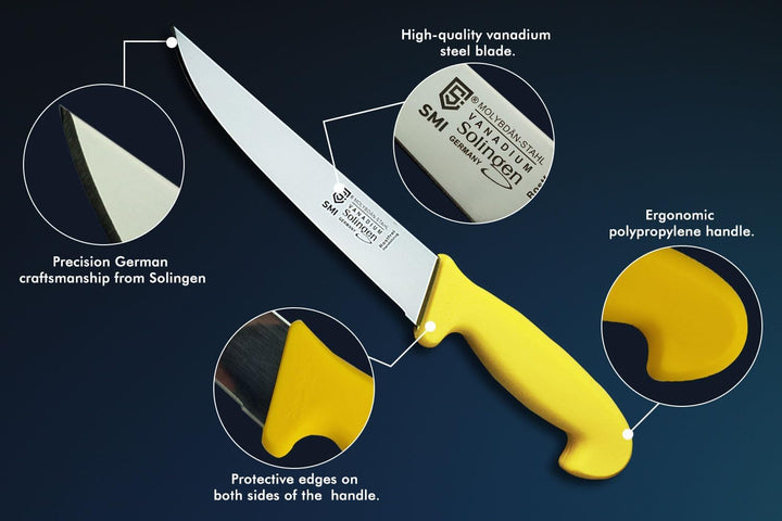 SMI 3 Stück Küchenmesser Set Solingen Metzgermesser Wetzstahl Fleischermesser Kochmesser Schlachterm