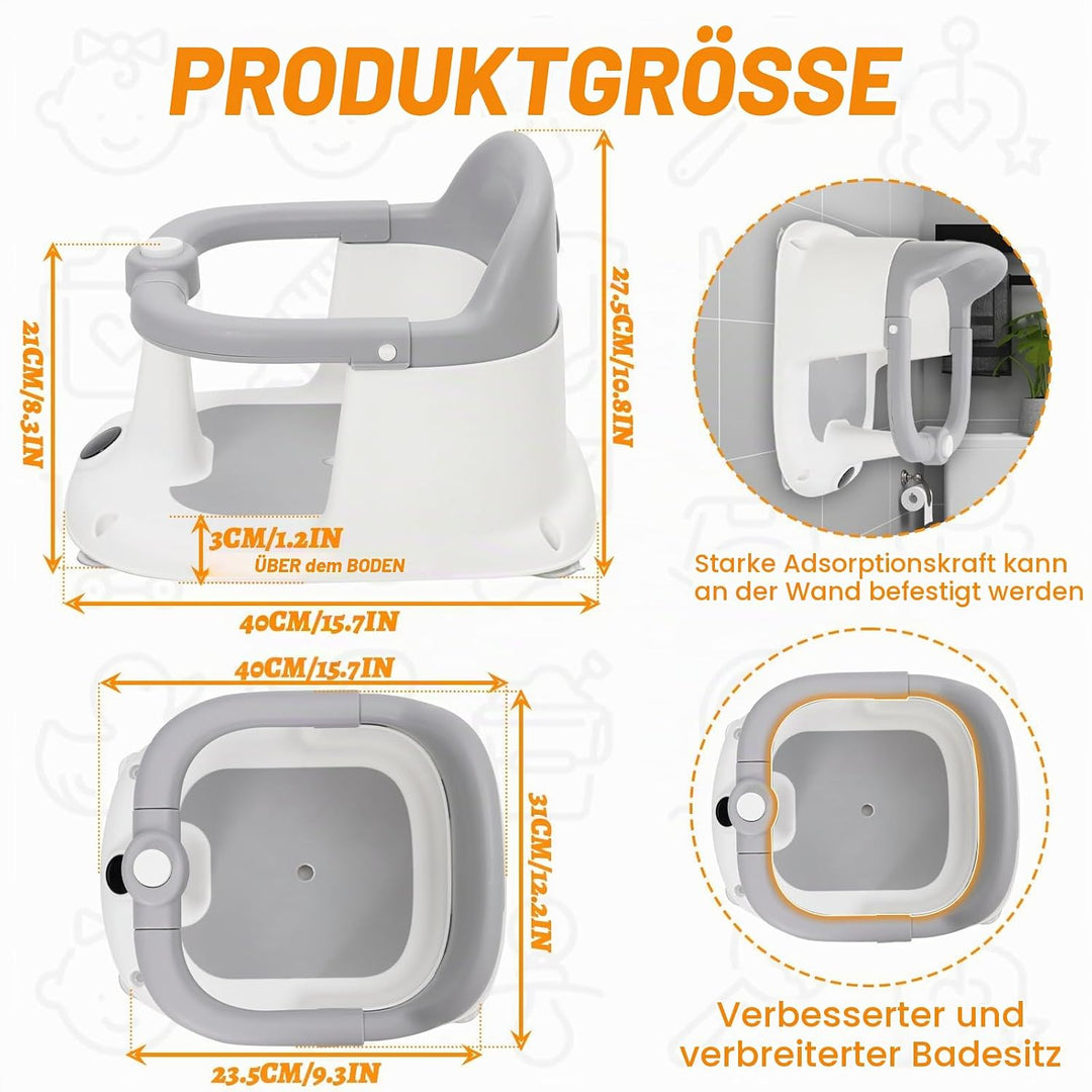 Badesitz Babys ab 6 Monaten, Rutschfester Badewannensitz Baby mit 4 Starken Saugnäpfen, Tragbarer, D