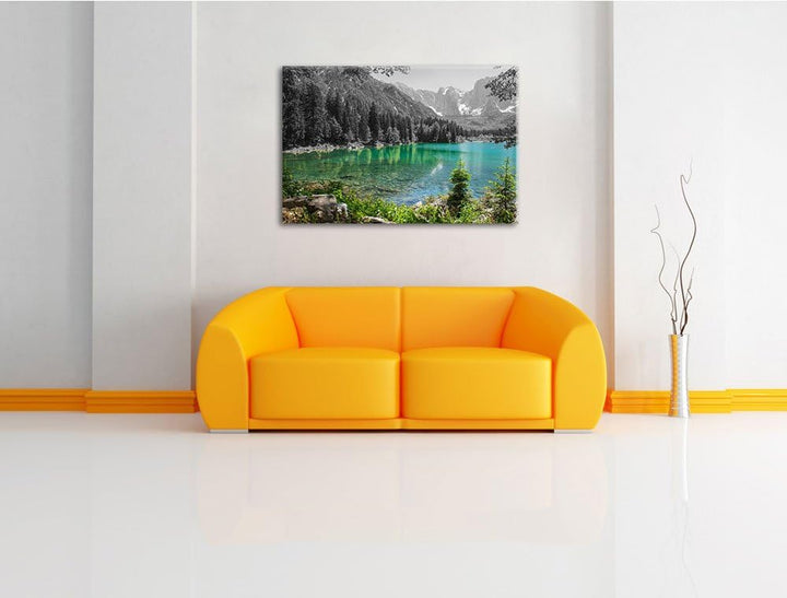 schöner See in einer Berglandschaft schwarz/weiss Format: 100x70 auf Leinwand, XXL riesige Bilder fe
