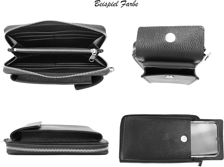 SH Leder Damen Handytasche Umhängetasche Geldbörse Multifunktion Beutel aus Echtleder Verstellbar Sc