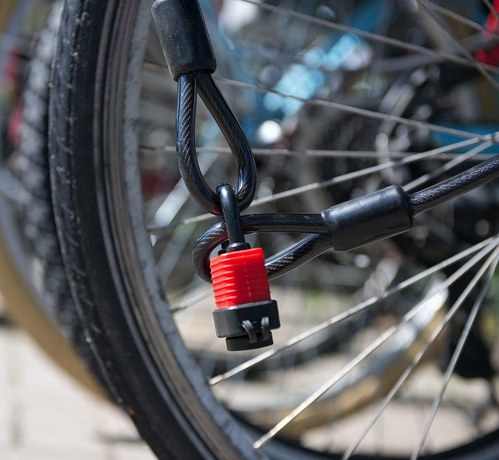 AGT Fahrrad-Schloss-Kette: 2er Pack Wetterfestes Profi-Stahlseil mit Vorhängeschloss, 5m, Ø 1cm (Mot
