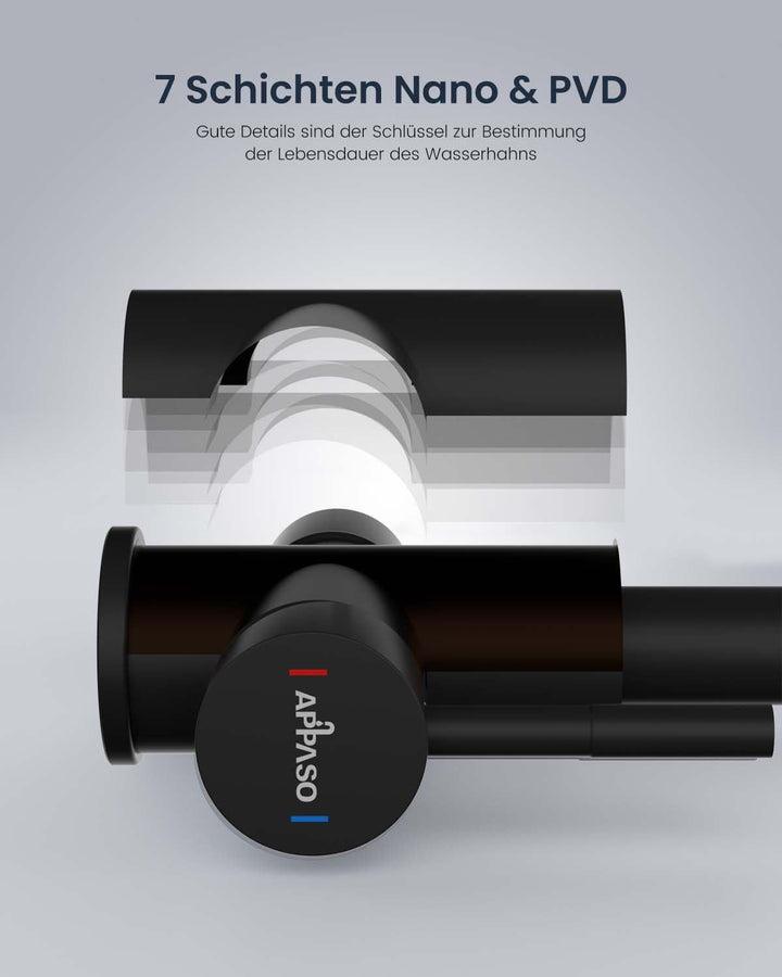APPASO 3 Wege Wasserhahn Küche, Schwarz 3 in 1 Mischbatterie Küche für Wasserfilter, 360° Drehbar 3