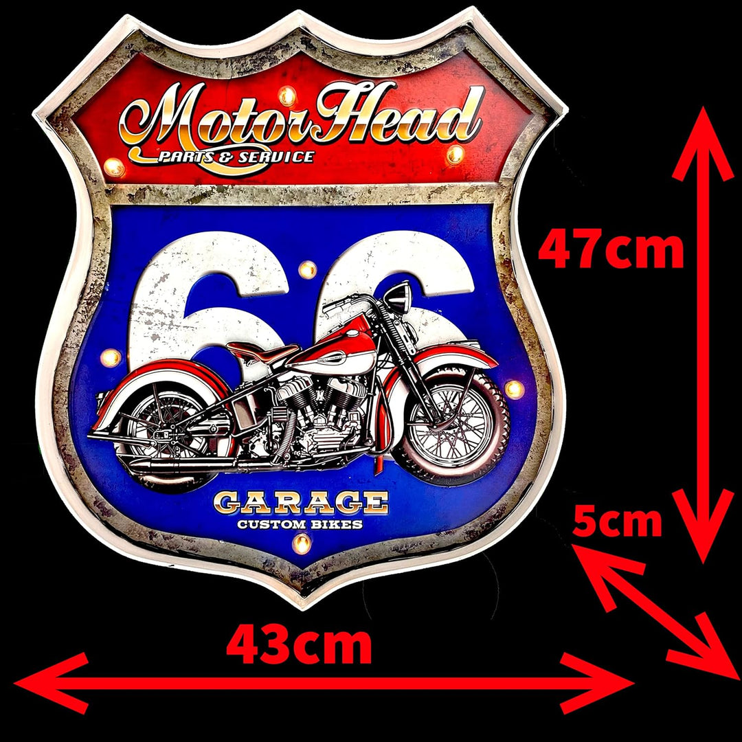 DiiliHiiri Route 66 Vintage-Schild – Route 66 Leuchtendes Metallschild mit LED, Dekoration für Zuhau