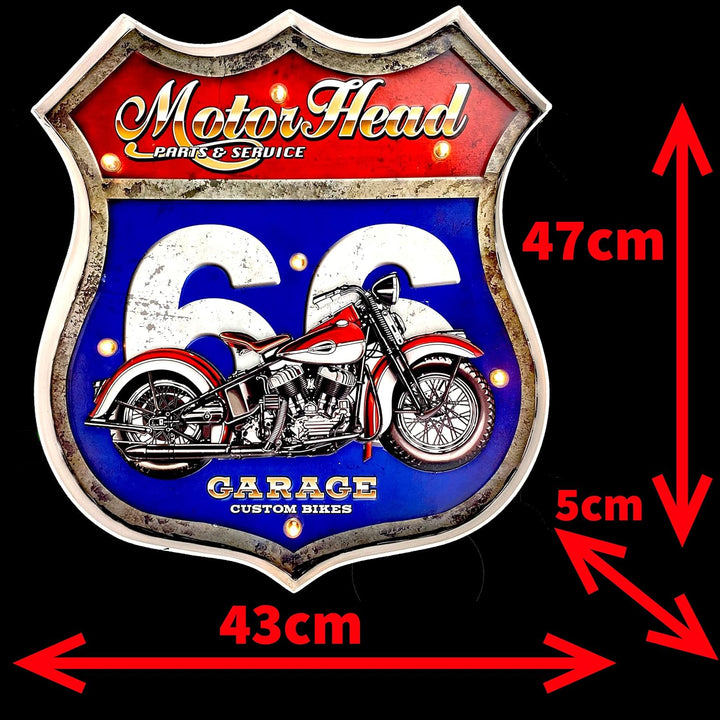 DiiliHiiri Route 66 Vintage-Schild – Route 66 Leuchtendes Metallschild mit LED, Dekoration für Zuhau
