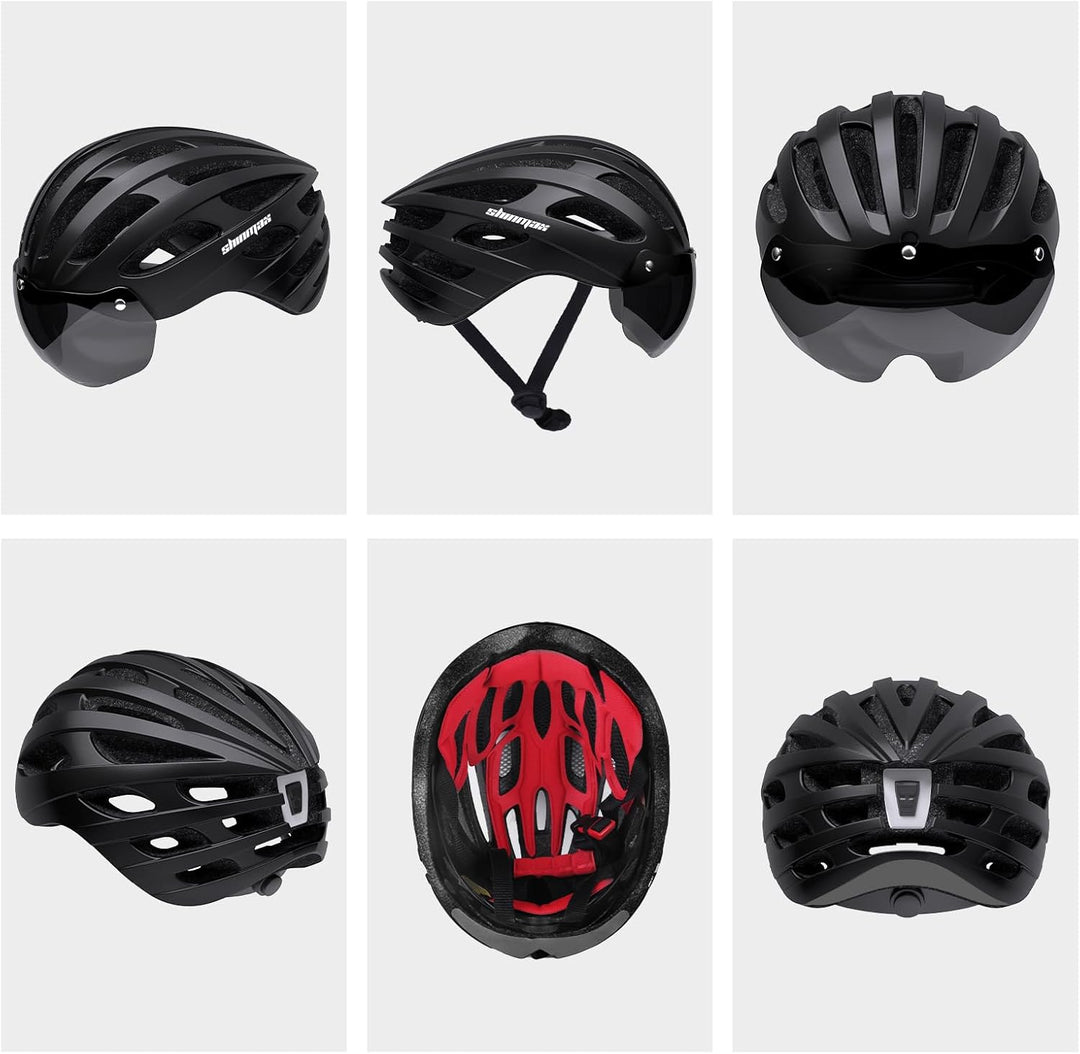 Shinmax Fahrradhelm mit Visier UV-beschützen,Fahrradhelm Herren Damen mit USB Licht Leuchtaufkleber,